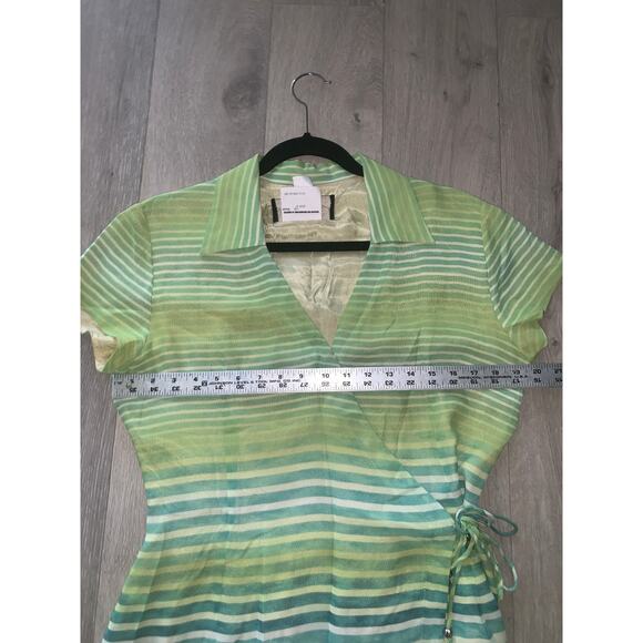 Lori Weidner Women's Green Striped Wrap Dress Size 8 - Picture 6 of 7